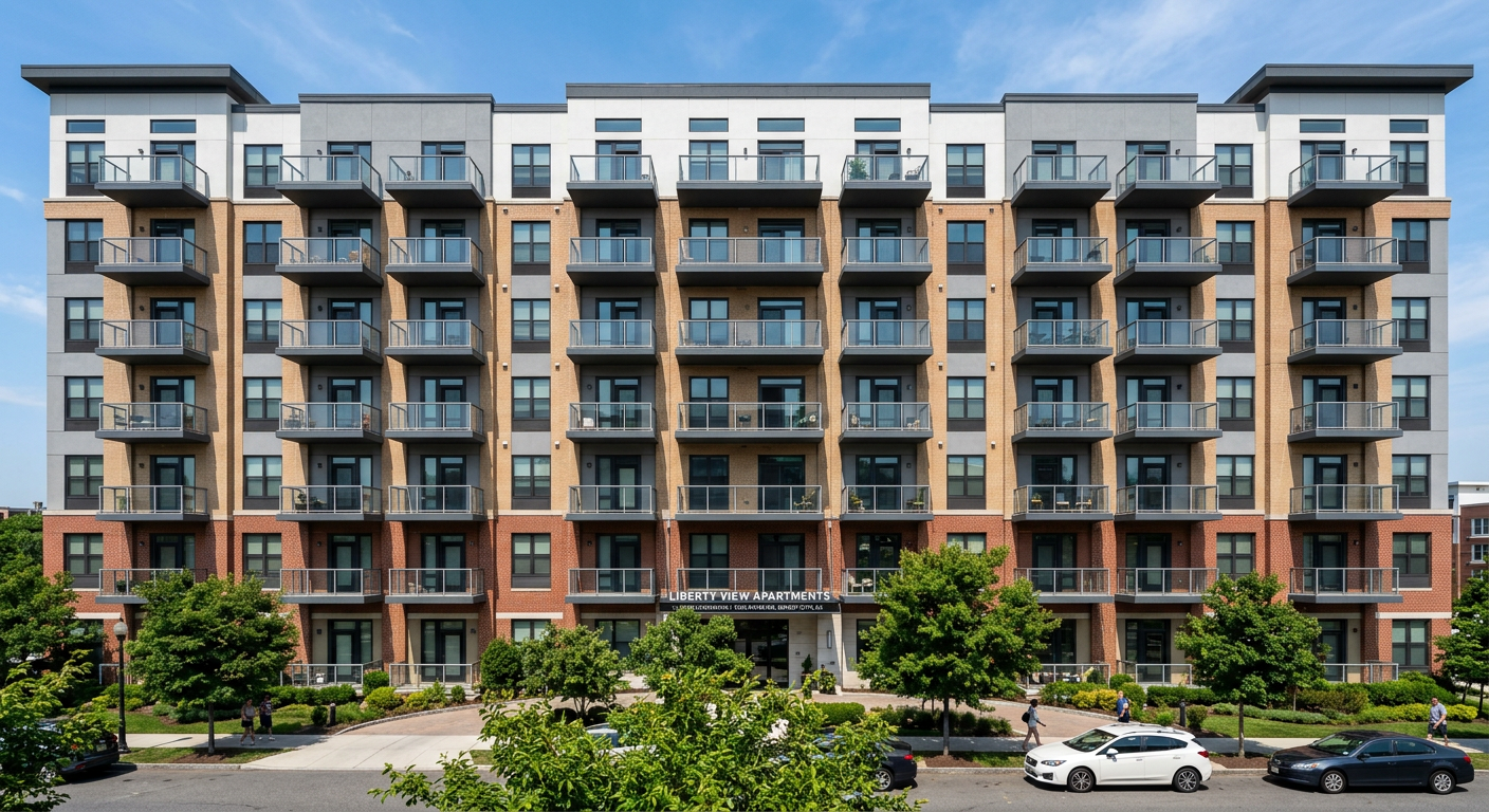 Multi-story apartment balcony railings