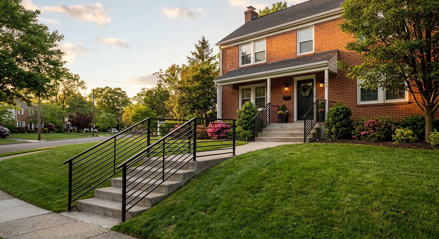 Exterior aluminum railings on NJ front steps